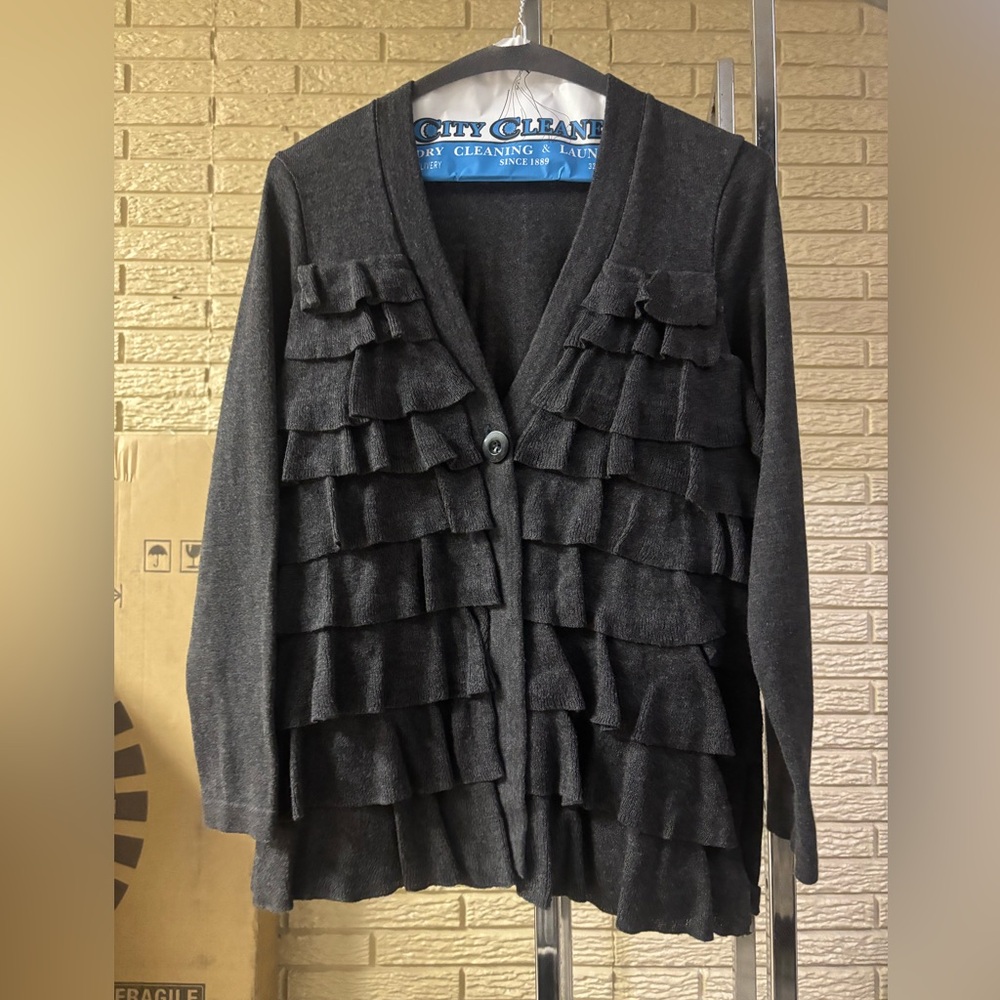 Style & co ruffle front cardigan waterfall ruffles